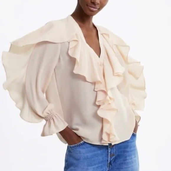 Zara light pale pink ruffle flowy blouse - Picture 4 of 6
